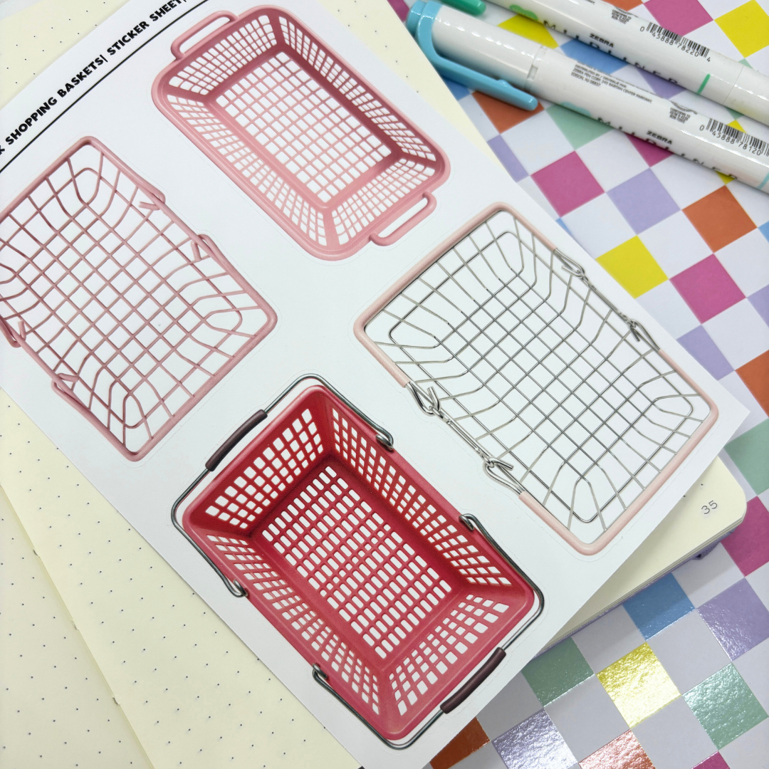 Pink Basket Cart |Journal| Sticker Sheet