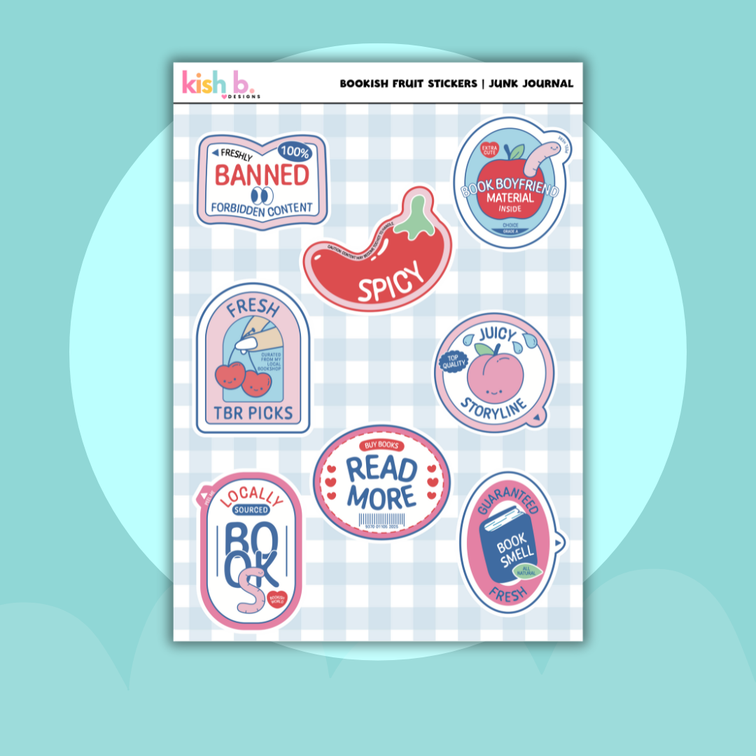 Bookish Fruit Stickers |Journal| Sticker Sheet