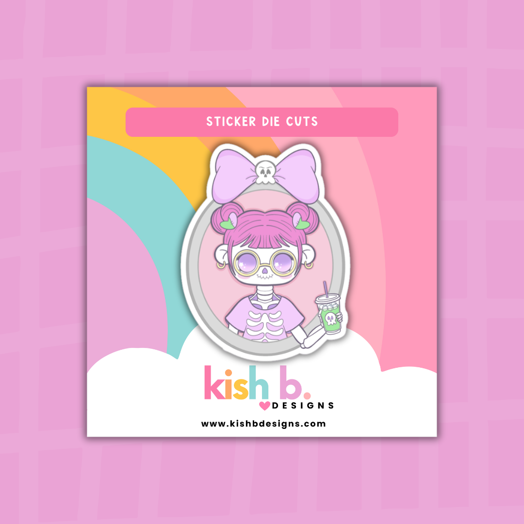Death Before Iced Coffee Skull Girl | Sticker Die Cut