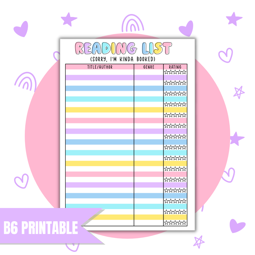 B6 Reading List | Full Page Digital Sticker |