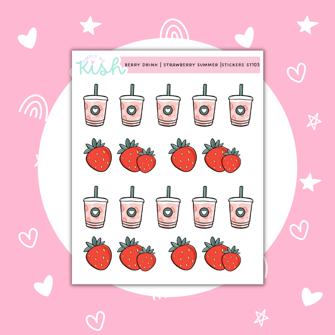 Strawberry Drink | Strawberry Summer | Decorative | Stickers