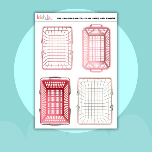 Pink Basket Cart |Journal| Sticker Sheet