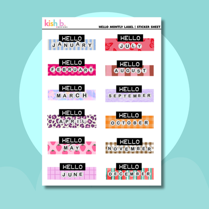 Hello Monthly  |Journal| Sticker Sheet