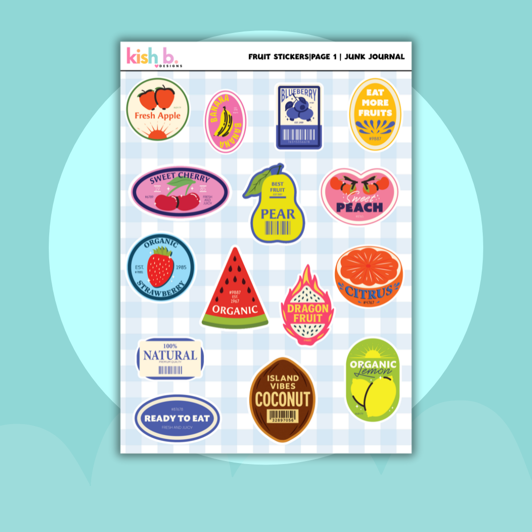 Fruit Stickers |Journal| Sticker Sheet